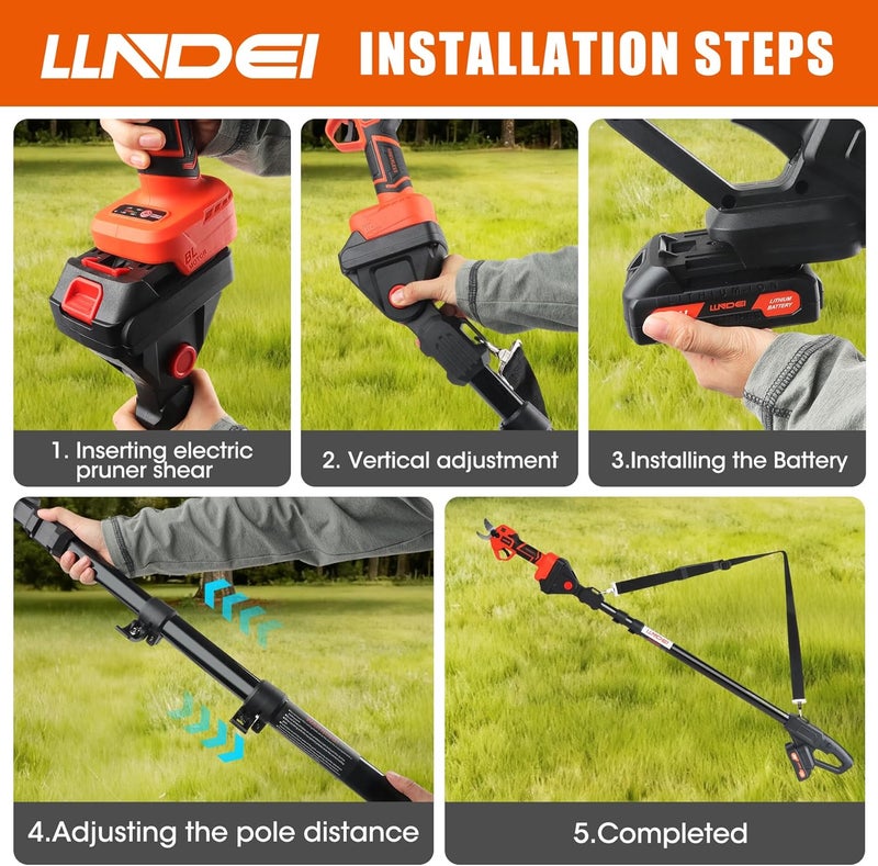 LLNDEI 2-in-1 Electric Pruning Shears with 13Ft Reach Extension Pole, 1.6“ Cutting Diameter, Electric Tree Pruner, 1000w Brushless Motor, Cordless Power Pruner for Tree Trimming. - Image 5